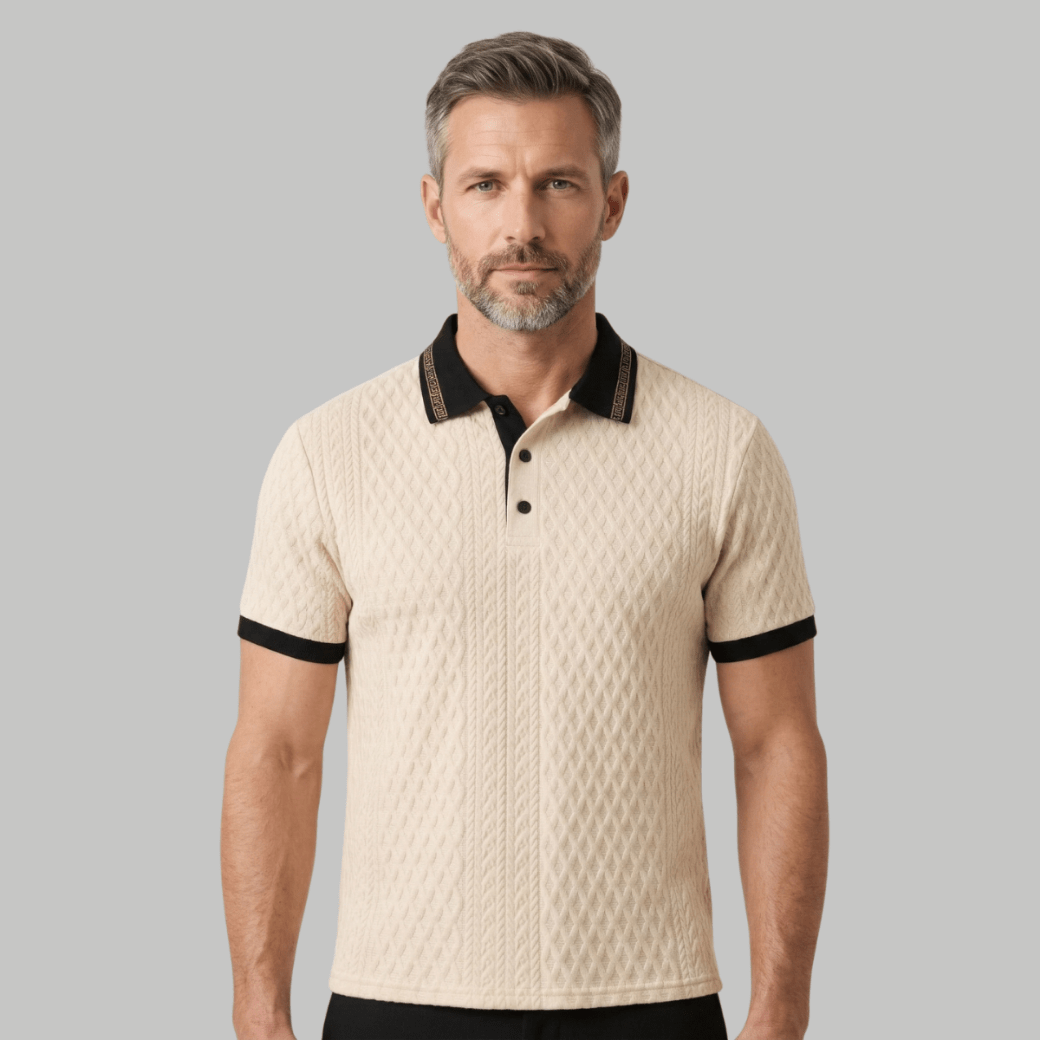 Apricot Knitted Polo Shirt with Rib Knit Details - Montford & Co