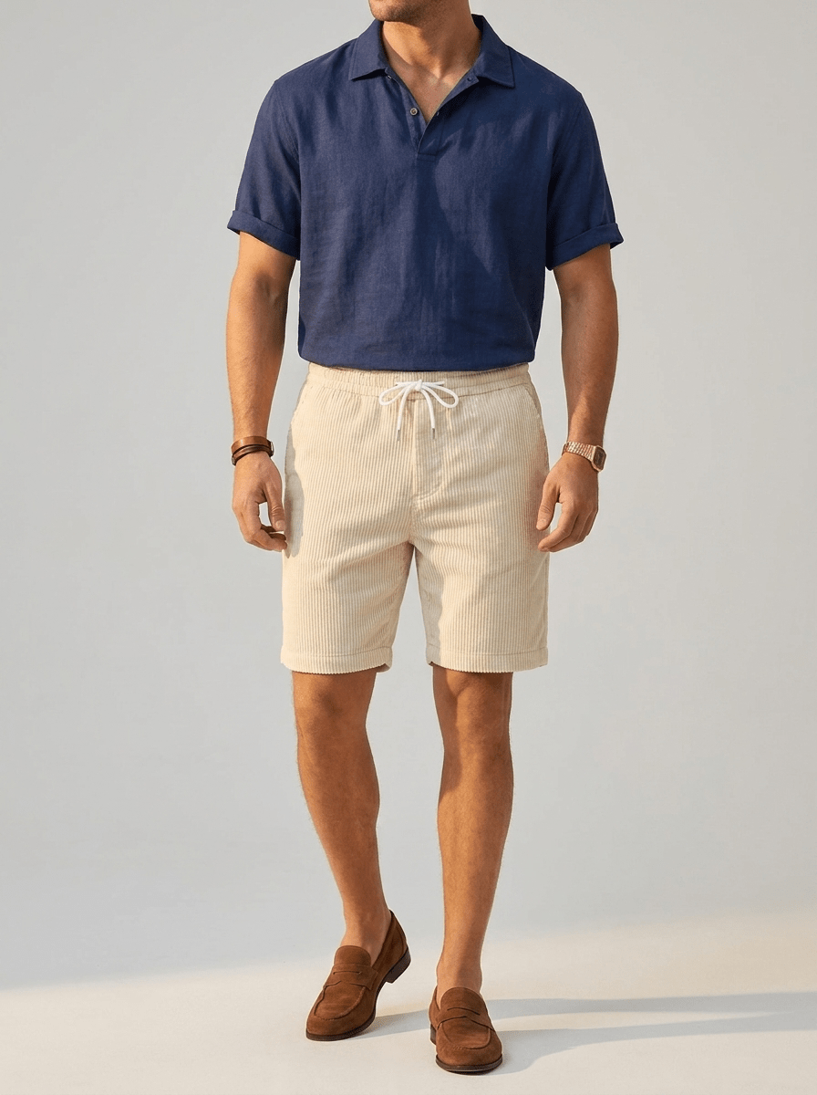 Bottom – Mens – All Season – Casual Corduroy Shorts in Yellow Apricot – Montford Co - Montford & Co