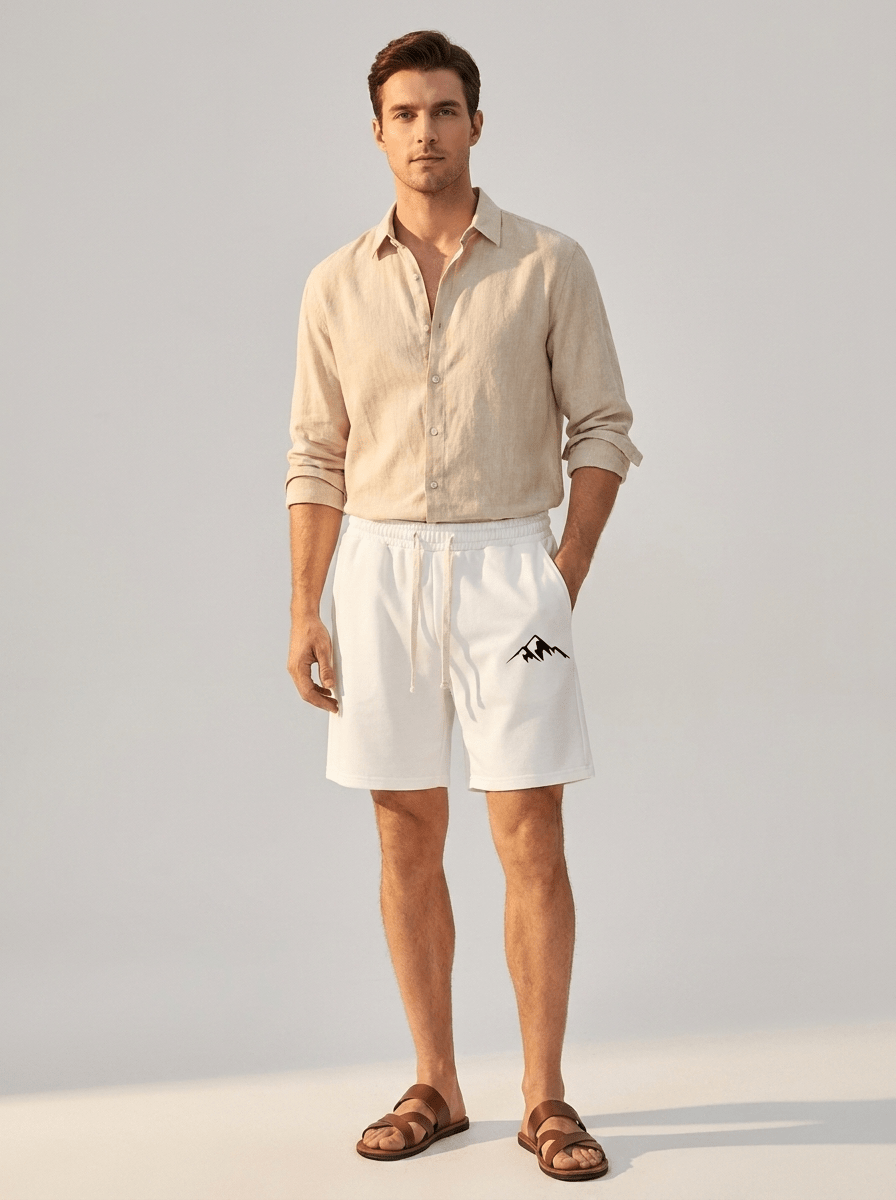 Bottom – Mens – All Season – Oversized Casual Shorts with Mountain Range Print – Montford Co - Montford & Co
