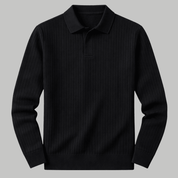 Casual Long Sleeve Ribbed Knit Polo Shirt - Montford & Co