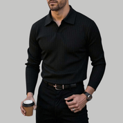 Casual Long Sleeve Ribbed Knit Polo Shirt - Montford & Co