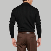 Casual Long Sleeve Ribbed Knit Polo Shirt - Montford & Co