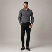 Casual Long Sleeve Ribbed Knit Polo Shirt - Montford & Co