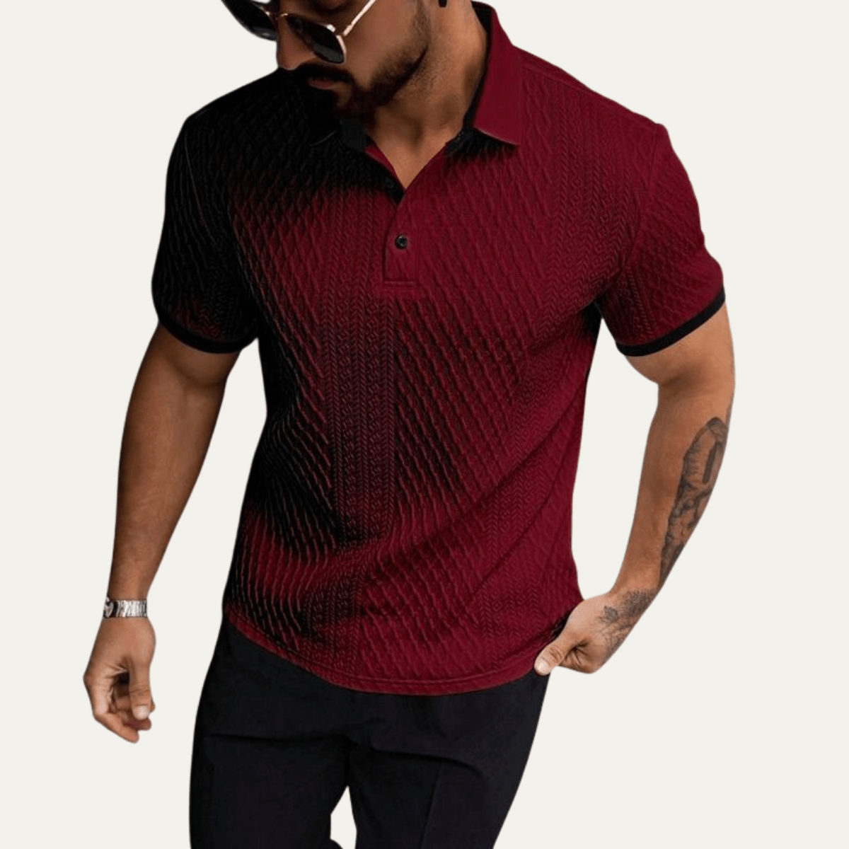 Casual Textured Polo Shirt with Contrast Collar - Montford & Co