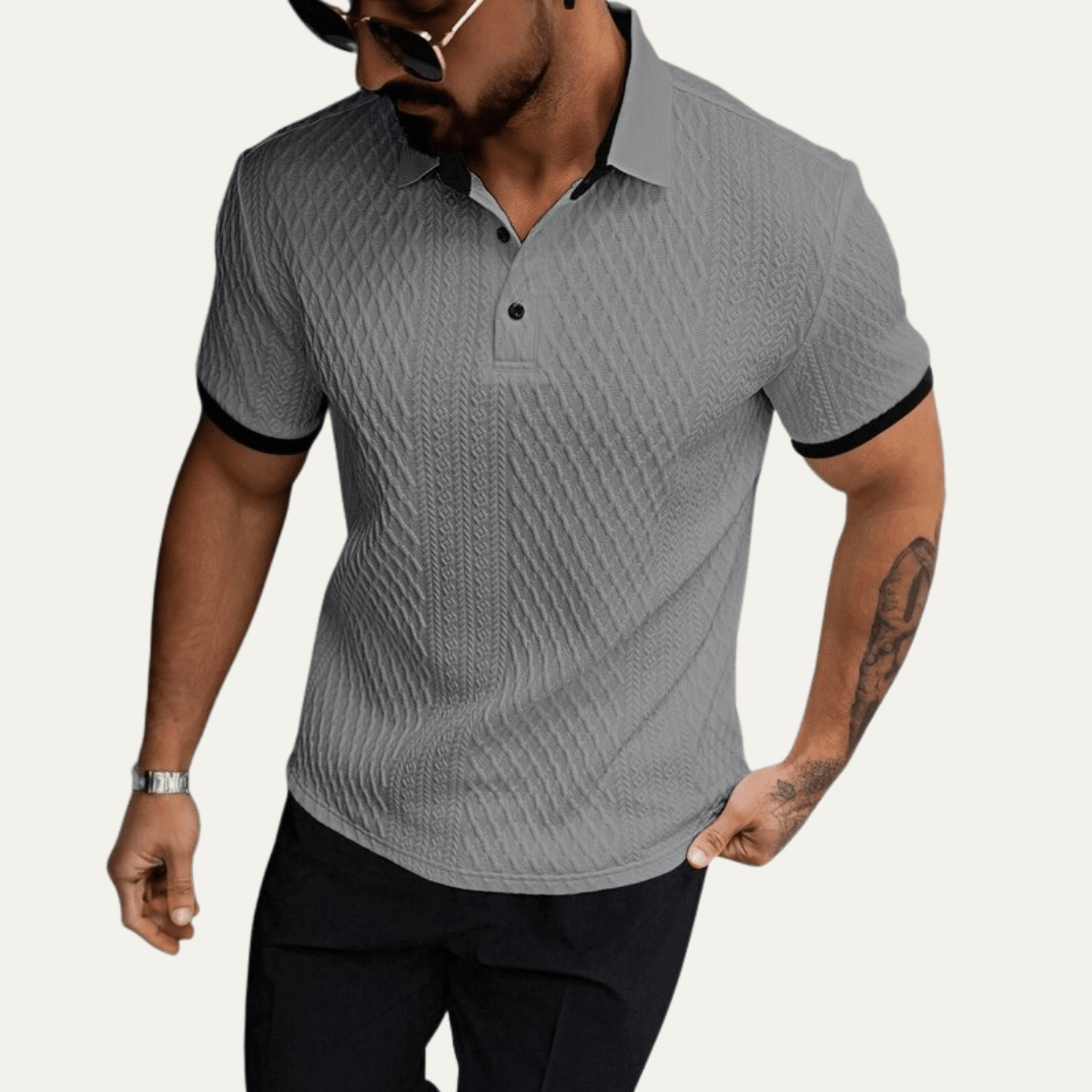 Casual Textured Polo Shirt with Contrast Collar - Montford & Co