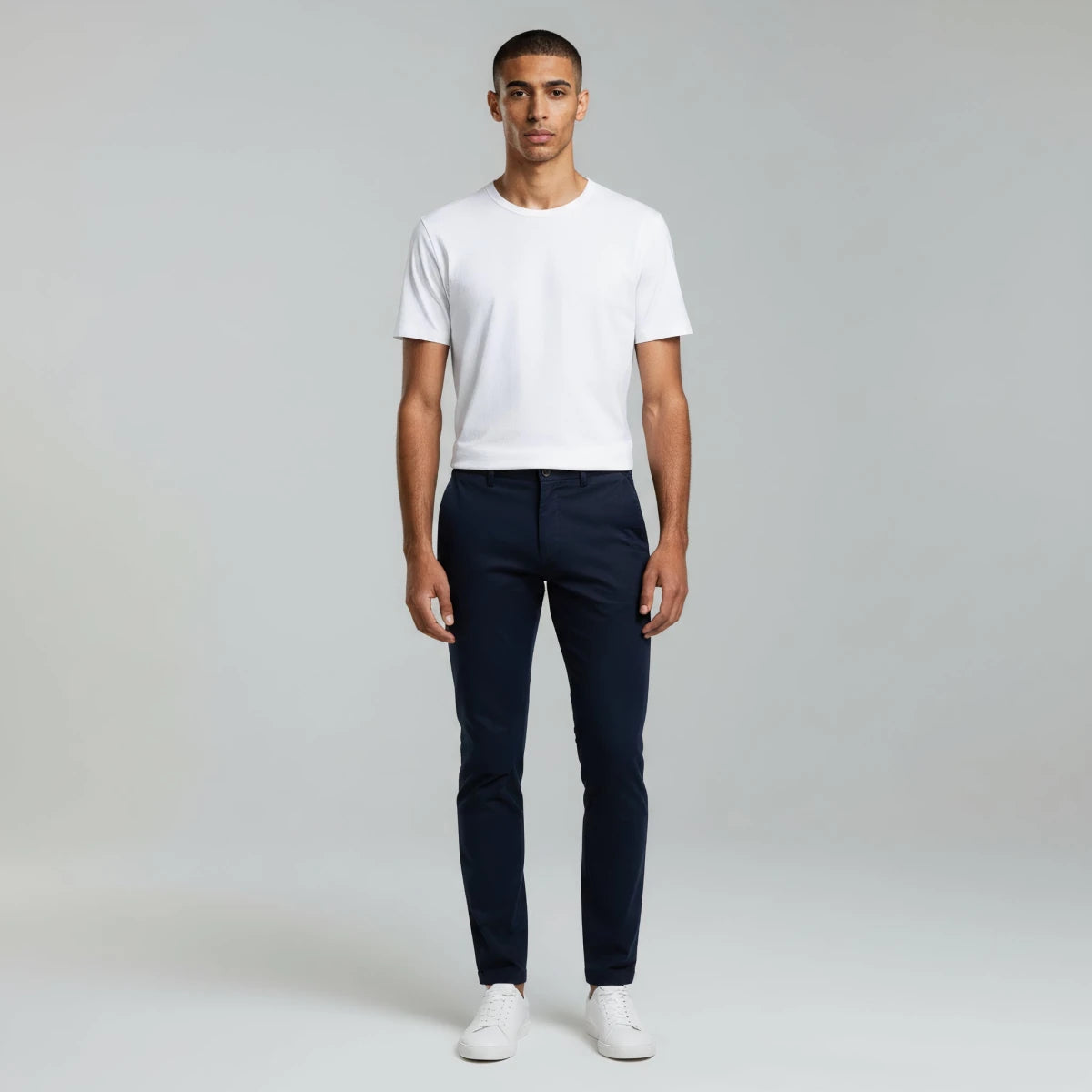Chino Pants in Khaki Elastic Fabric Modern Fit - Montford & Co