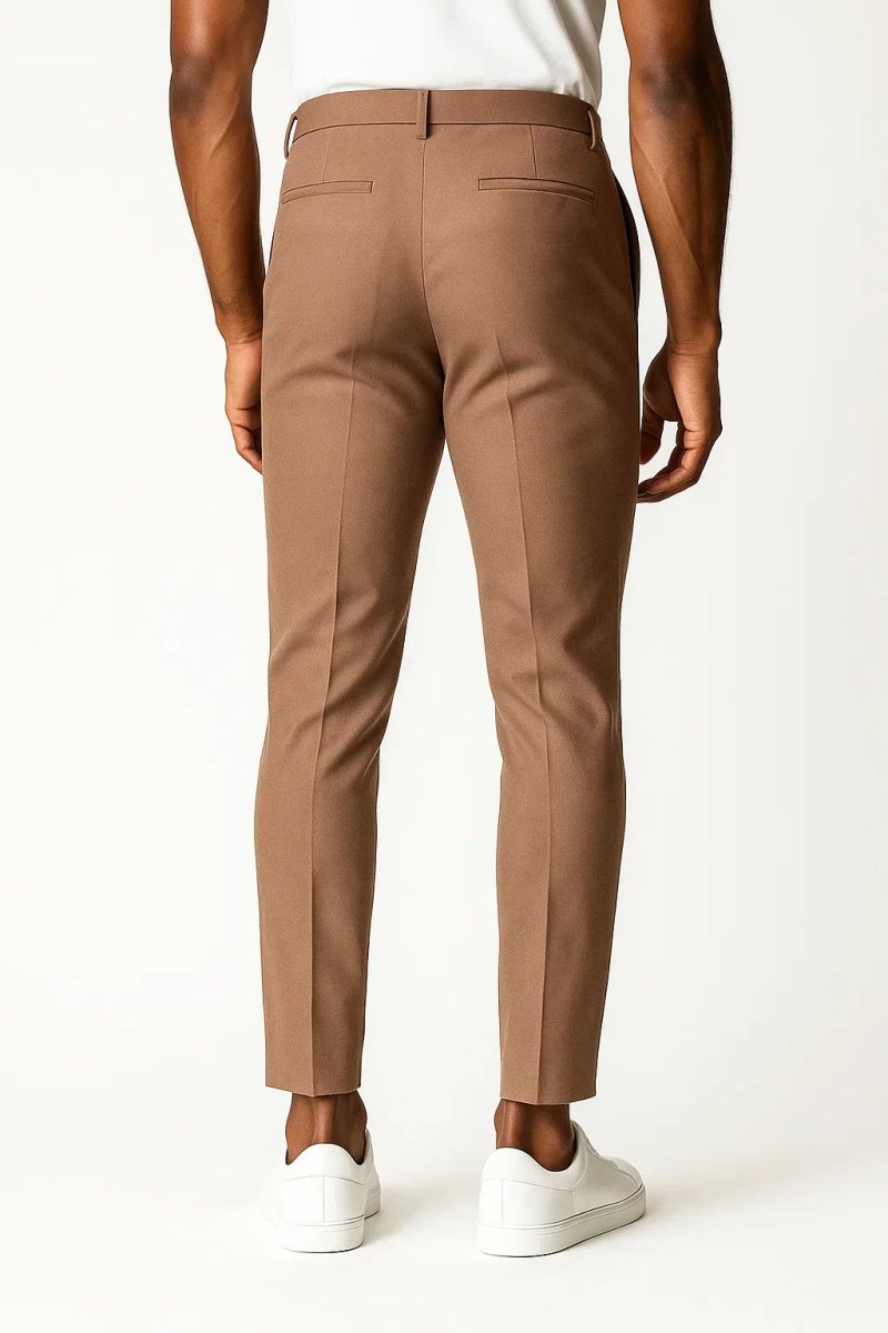 Chino Pants in Khaki Elastic Fabric Modern Fit - Montford & Co