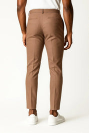 Chino Pants in Khaki Elastic Fabric Modern Fit - Montford & Co
