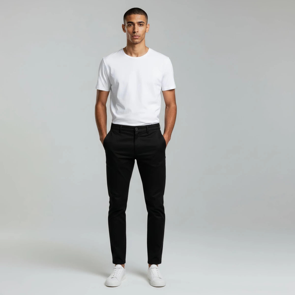 Chino Pants in Khaki Elastic Fabric Modern Fit - Montford & Co