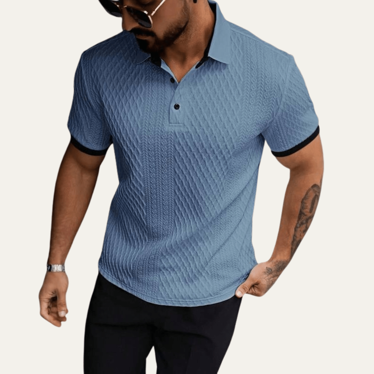 Classic Textured Polo Shirt with Contrast Collar - Montford & Co