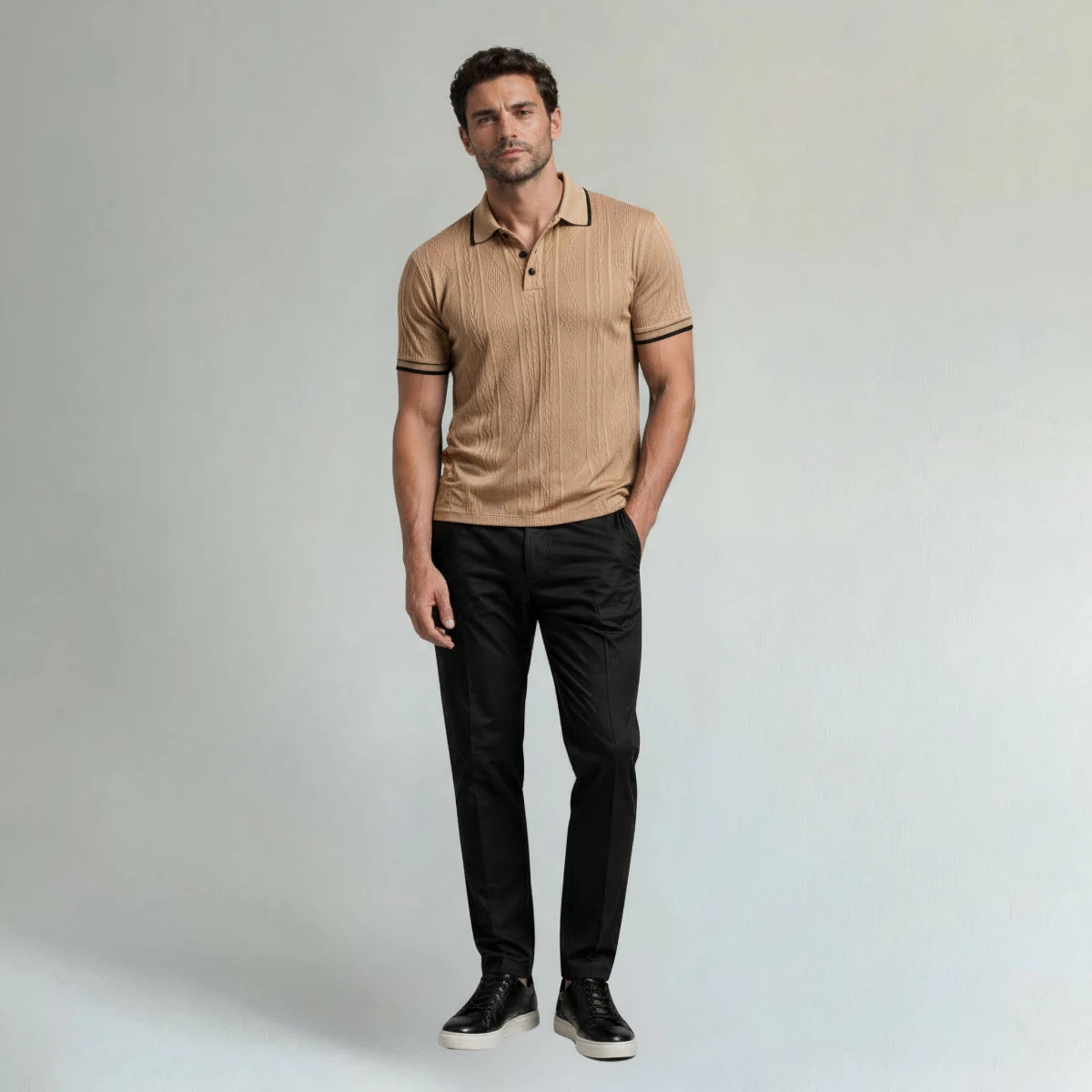 Classic Textured Polo Shirt with Contrast Collar - Montford & Co