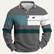 Colour Block Striped Long Sleeve Polo Shirt - Montford & Co
