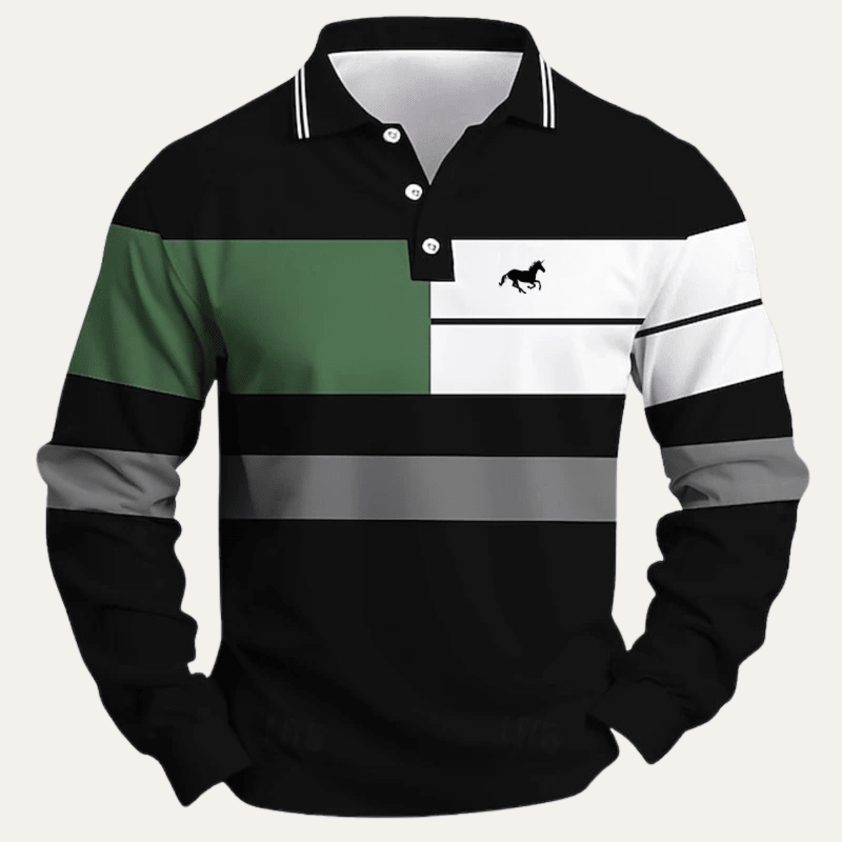 Colour Block Striped Long Sleeve Polo Shirt - Montford & Co
