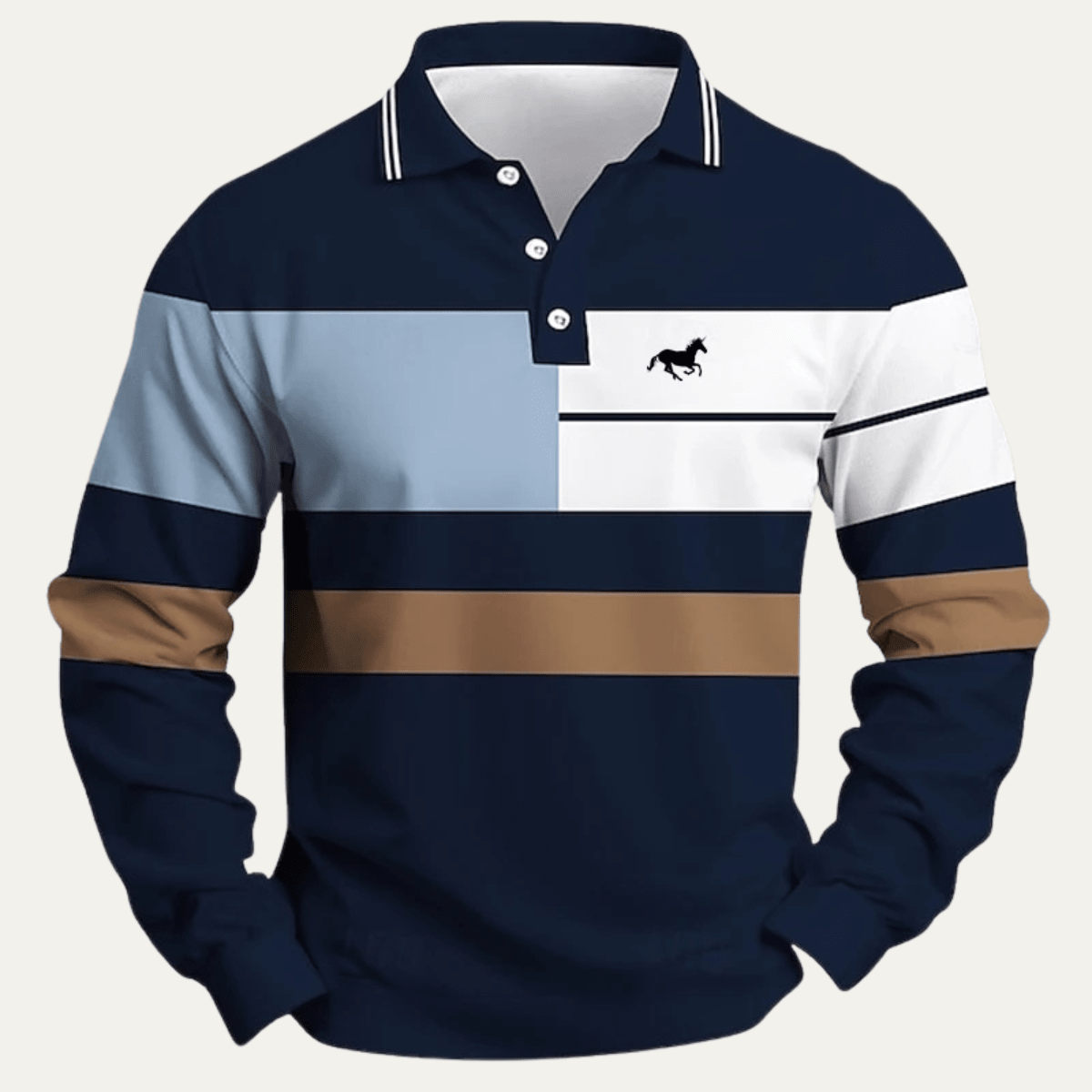 Colour Block Striped Long Sleeve Polo Shirt - Montford & Co