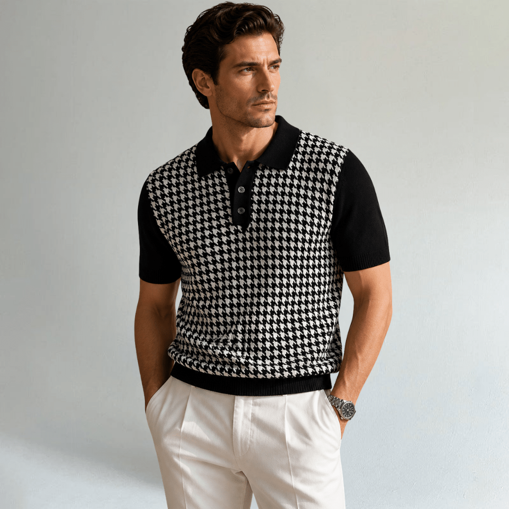 Contrast Pattern Knit Polo Shirt - Montford & Co