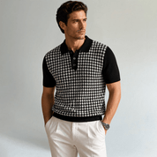 Contrast Pattern Knit Polo Shirt - Montford & Co