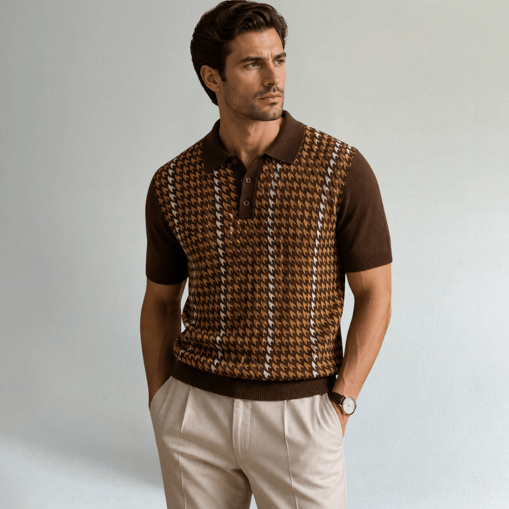 Contrast Pattern Knit Polo Shirt - Montford & Co