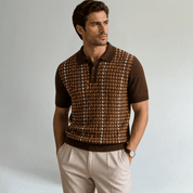 Contrast Pattern Knit Polo Shirt - Montford & Co