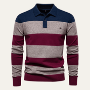 Cotton Button - Up Striped Knit Polo Sweater - Montford & Co
