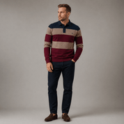 Cotton Button - Up Striped Knit Polo Sweater - Montford & Co
