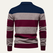 Cotton Button - Up Striped Knit Polo Sweater - Montford & Co