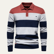 Cotton Button - Up Striped Knit Polo Sweater - Montford & Co