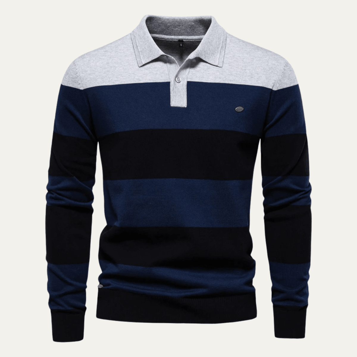 Cotton Button - Up Striped Knit Polo Sweater - Montford & Co