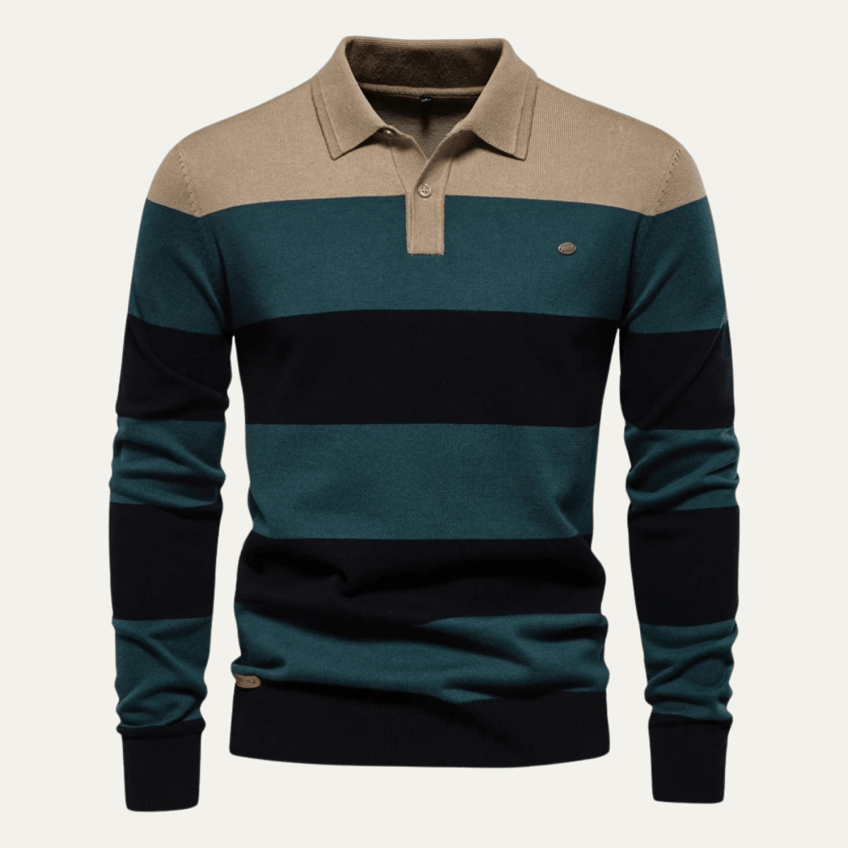 Cotton Button - Up Striped Knit Polo Sweater - Montford & Co