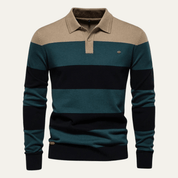 Cotton Button - Up Striped Knit Polo Sweater - Montford & Co