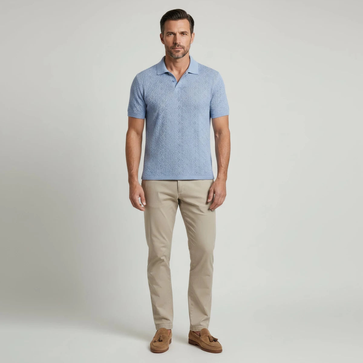 Crochet Knit Short Sleeve Polo Shirt - Montford & Co