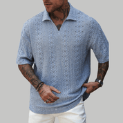 Crochet Knit Short Sleeve Polo Shirt - Montford & Co