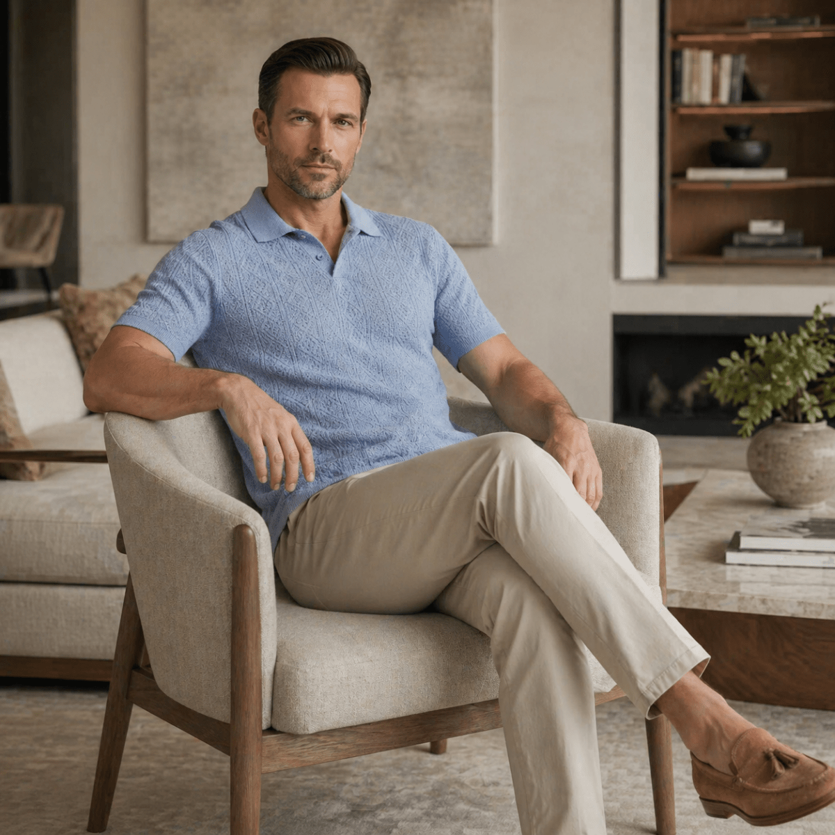 Crochet Knit Short Sleeve Polo Shirt - Montford & Co