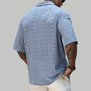 Crochet Knit Short Sleeve Polo Shirt - Montford & Co