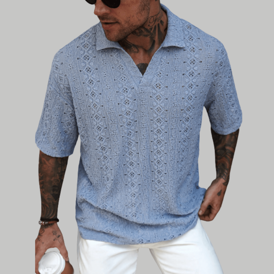 Crochet Knit Short Sleeve Polo Shirt - Montford & Co