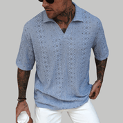 Crochet Knit Short Sleeve Polo Shirt - Montford & Co