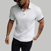 Elegant Textured Polo Shirt with Contrast Collar - Montford & Co
