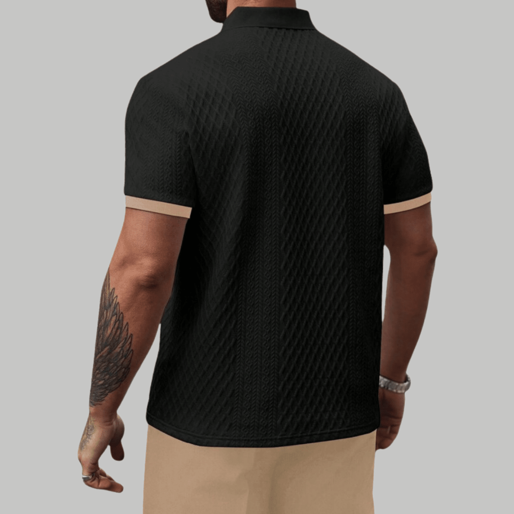 Elegant Textured Polo Shirt with Contrast Collar - Montford & Co
