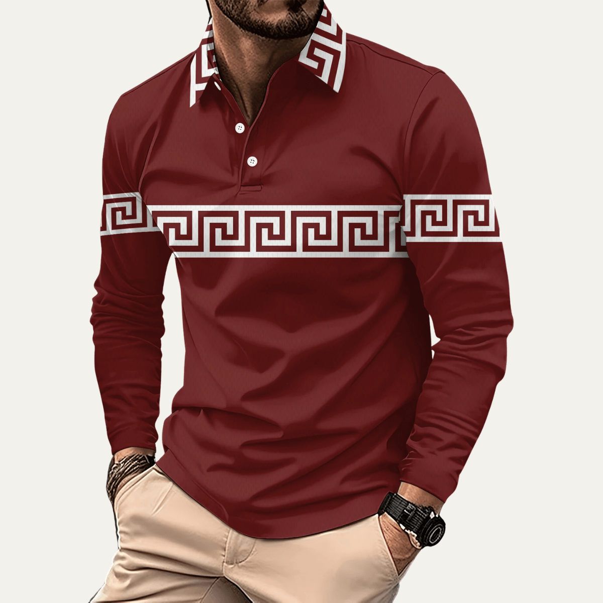 Greek Key Print Casual Lightweight Polo Shirt - Montford & Co