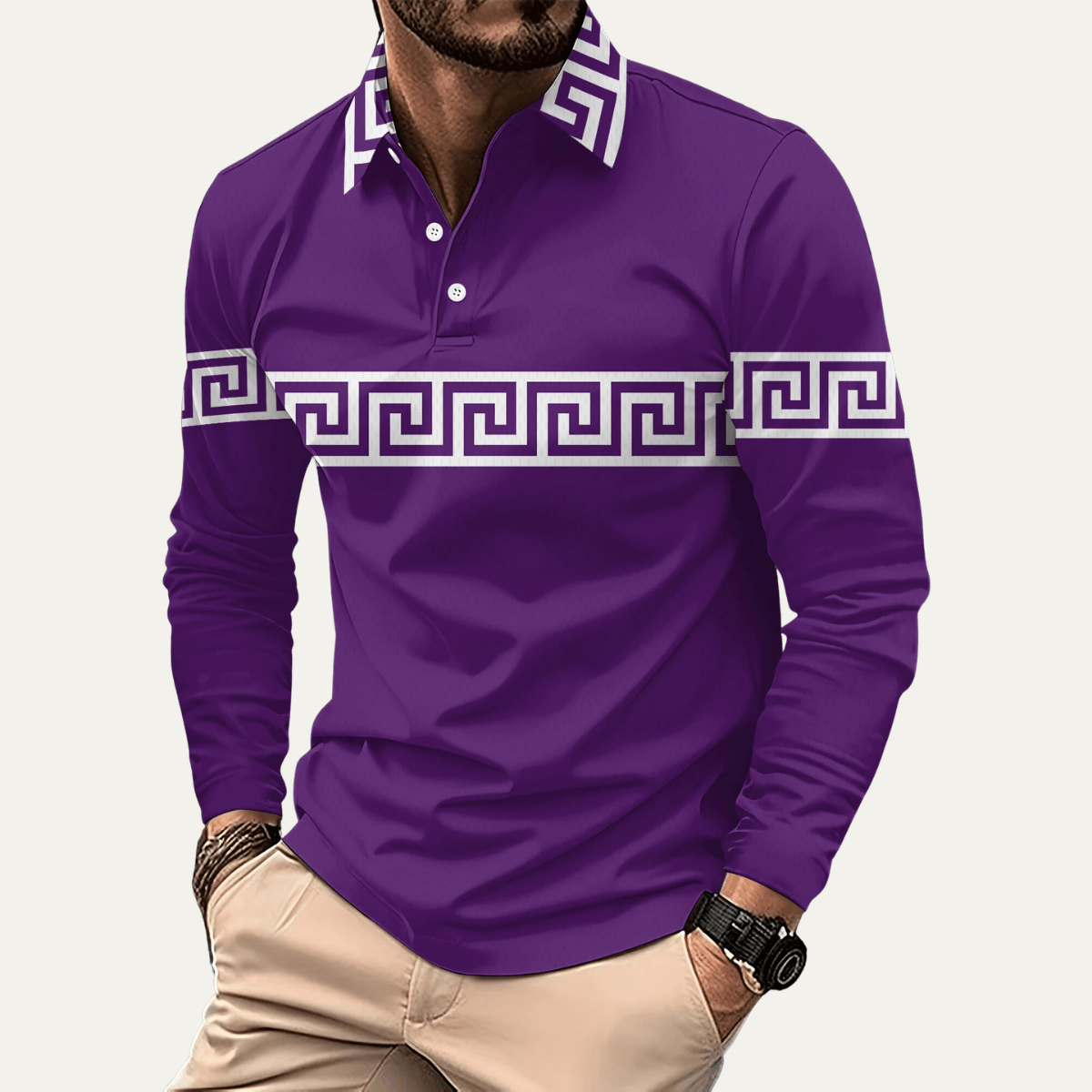Greek Key Print Casual Lightweight Polo Shirt - Montford & Co