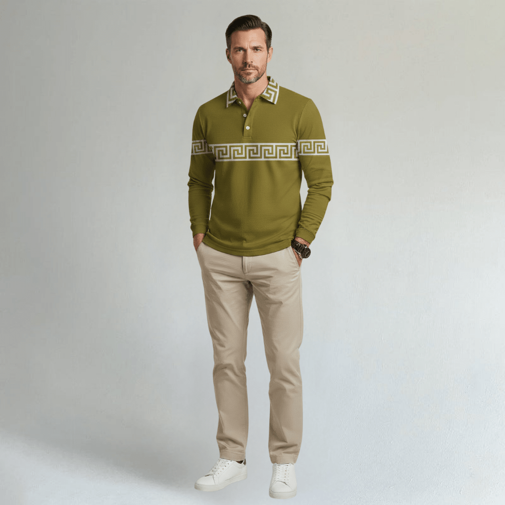 Greek Key Print Casual Lightweight Polo Shirt - Montford & Co
