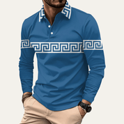 Greek Key Print Casual Lightweight Polo Shirt - Montford & Co