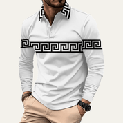 Greek Key Print Casual Slim Fit Polo Shirt - Montford & Co