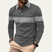 Greek Key Print Casual Slim Fit Polo Shirt - Montford & Co