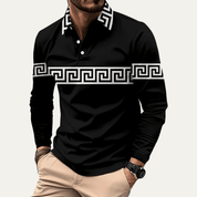 Greek Key Print Casual Slim Fit Polo Shirt - Montford & Co