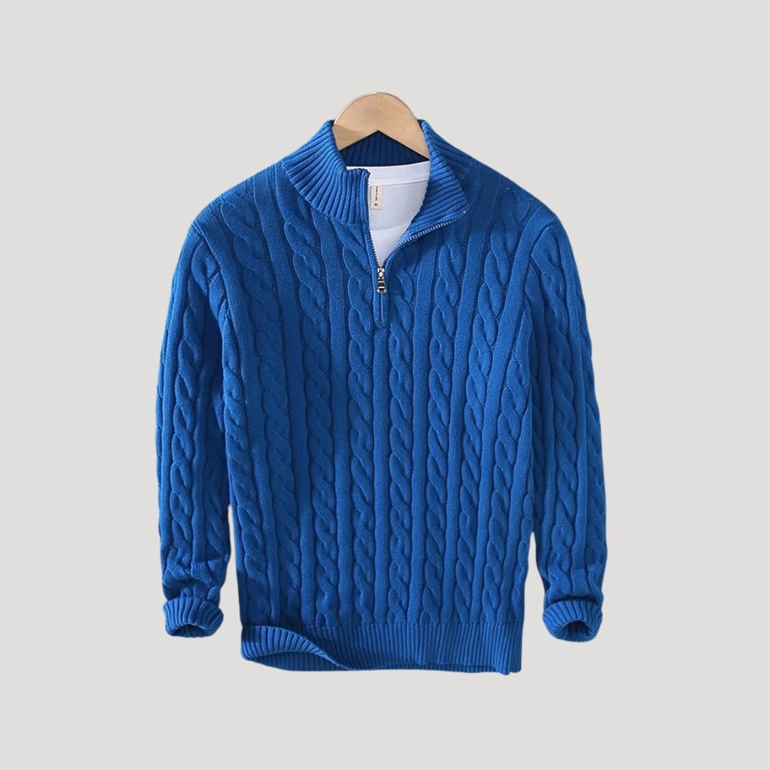 Half - Zip Cable Knit Sweater - Montford & Co