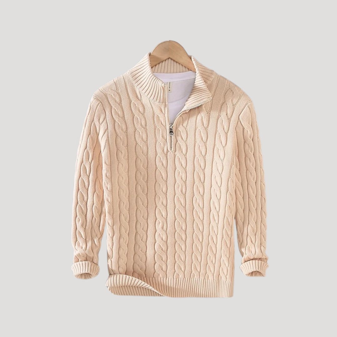 Half - Zip Cable Knit Sweater - Montford & Co