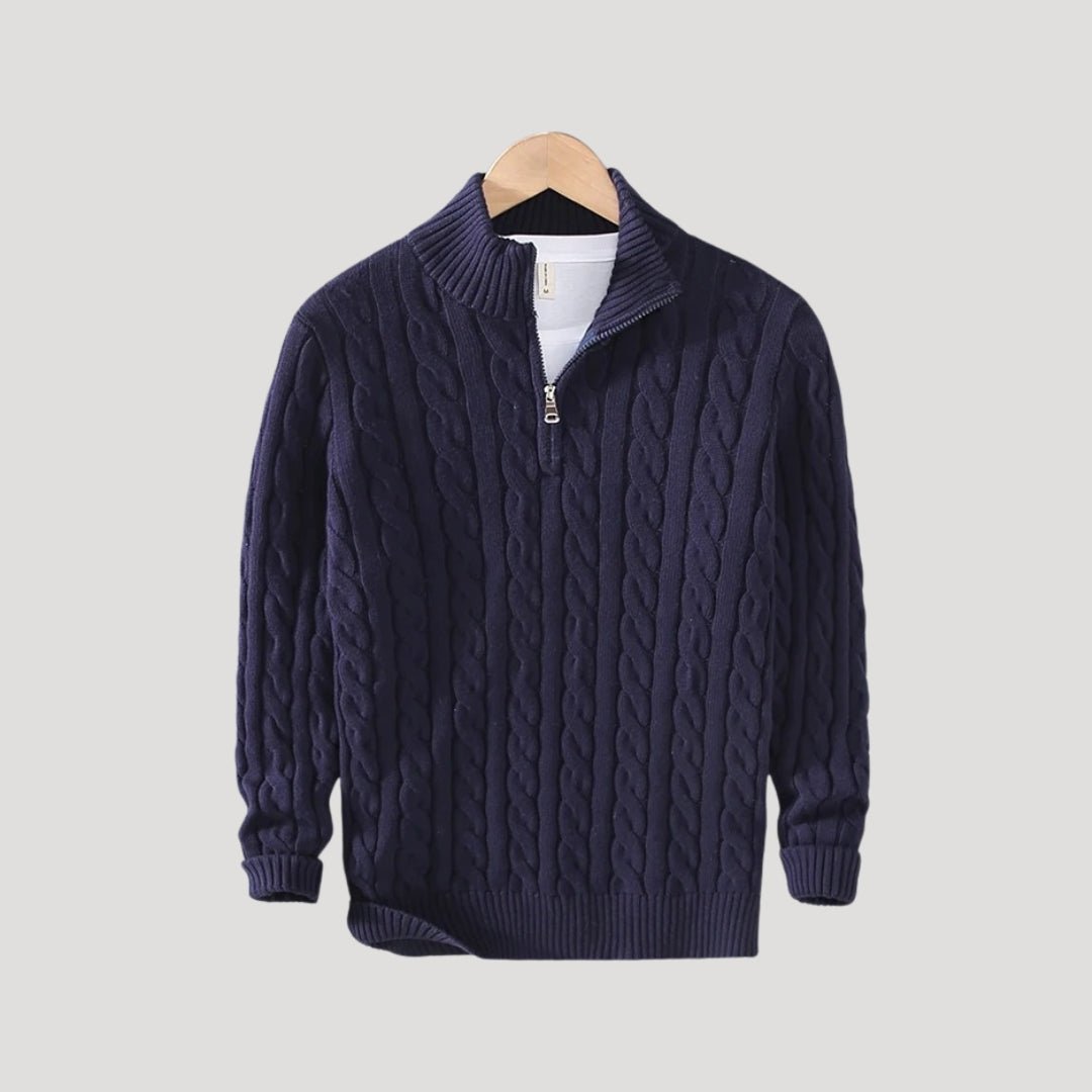 Half - Zip Cable Knit Sweater - Montford & Co