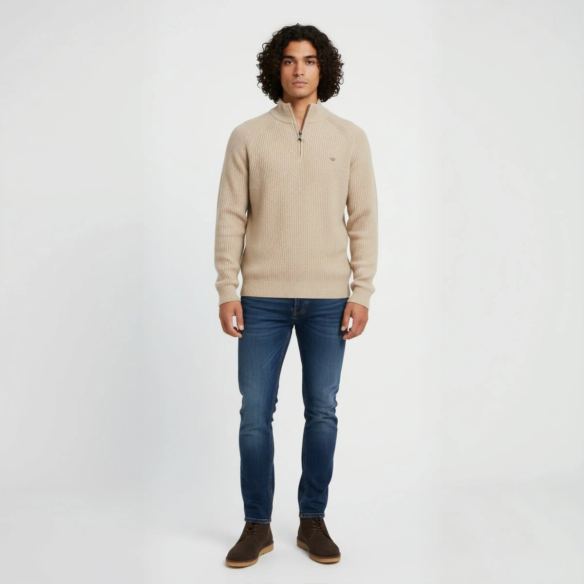 Half Zip Jumper in Wool Blend Top - Montford & Co