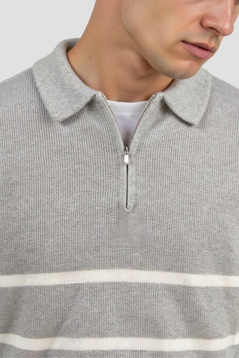 Half Zip Striped Wool Blend Sweater - Montford & Co