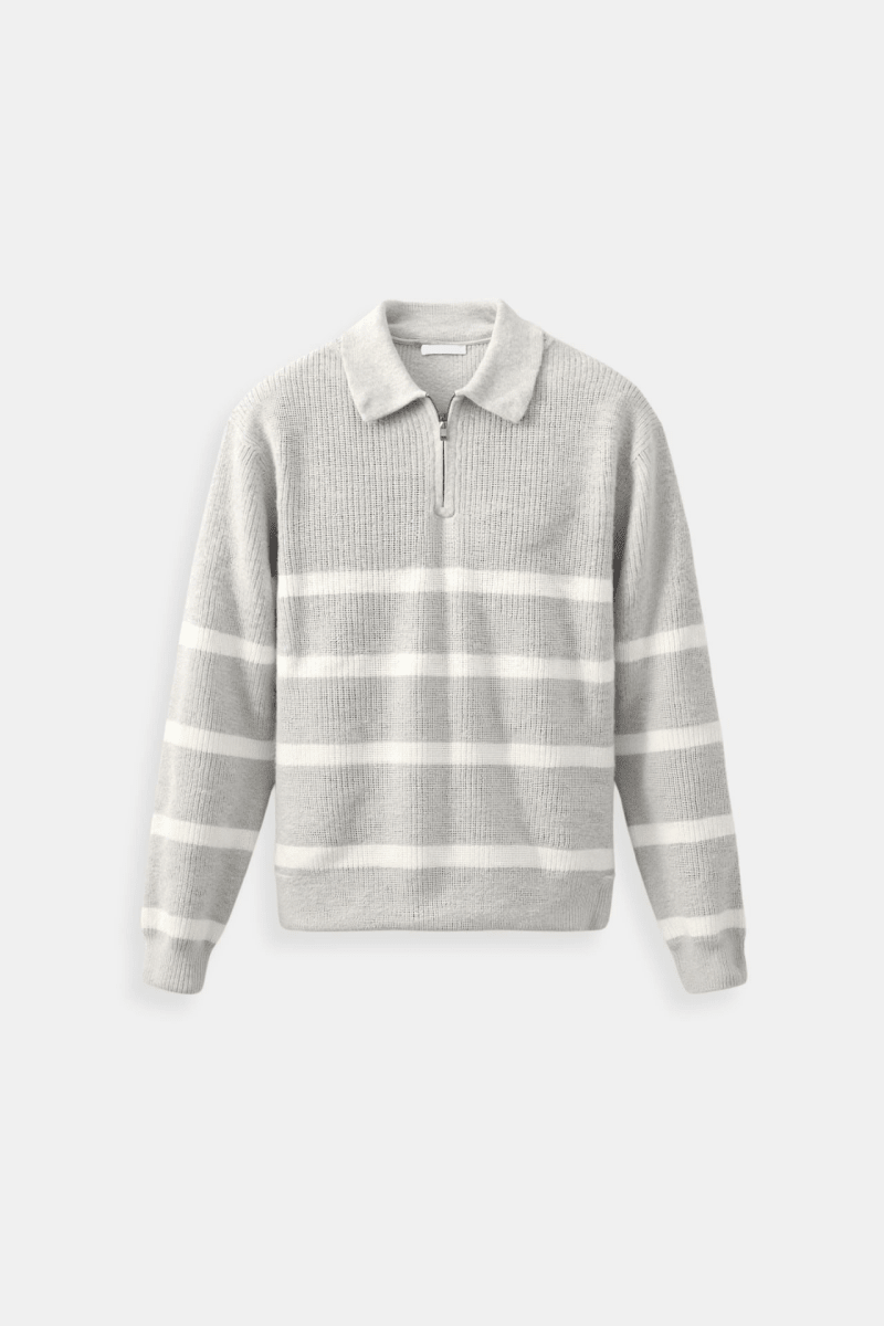 Half Zip Striped Wool Blend Sweater - Montford & Co